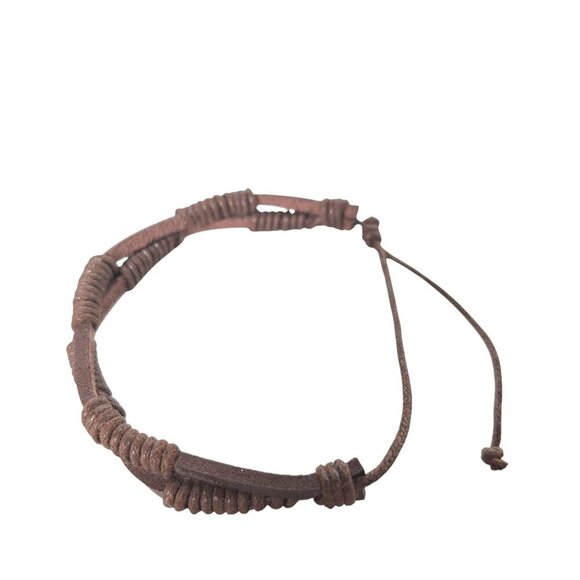 Boho Brown Braided Genuine Leather Wrap Bracelet - Picture 2 of 5